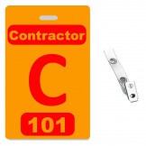 Custom Printed Numbered Orange PVC Contractor Badges - 10 pack
